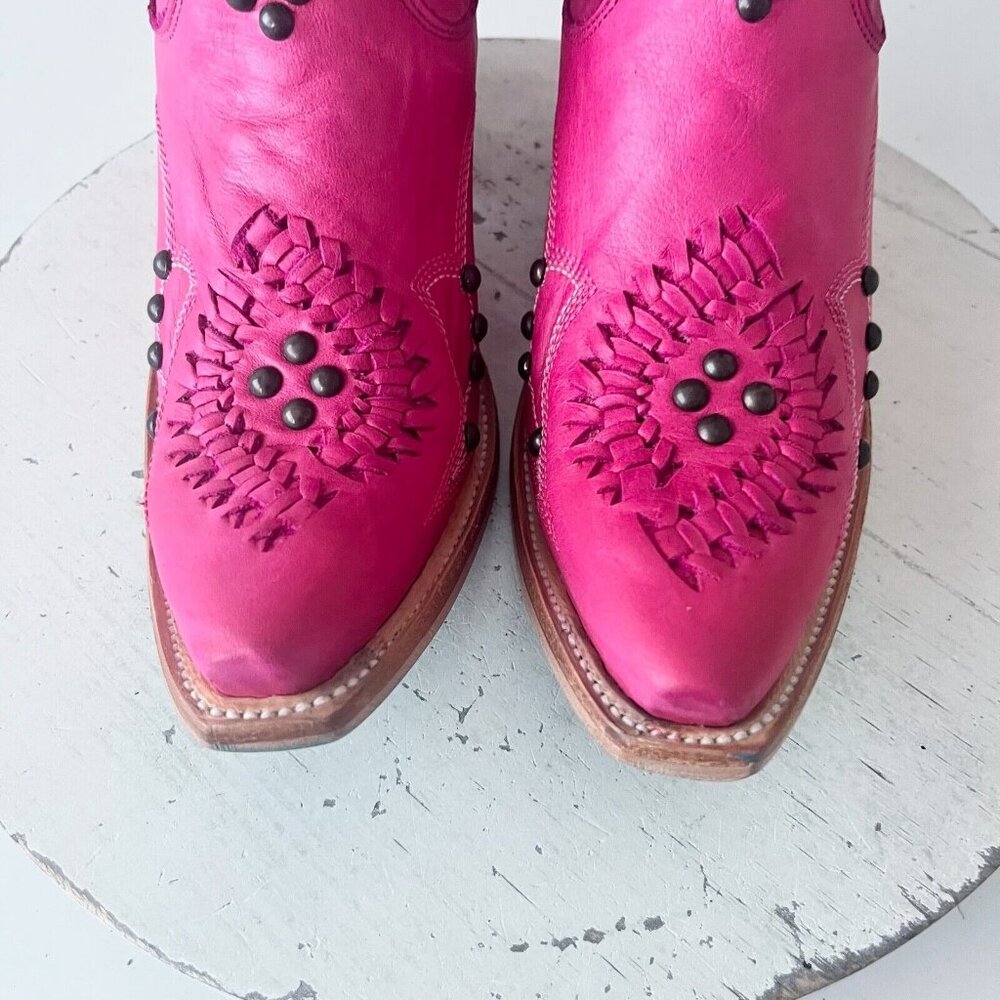 Lane COSSETTE Womens Cowboy Booties Pink Western Short Ankle Boots Snip Toe 6.5 - Picture 6 of 11